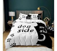 BUCROS Sets De Housse De Couette Noir et Blanc Animal Chien 280x260 CM 2 X Taies d'oreiller,3D Linge De Lit Ado Imprimé Parure De Lit avec Fermeture pour 1/2 Personnes Anti-Rides