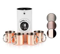 Buddy´s Bar Lot de 4 gobelets Moscow Mule - 450 ml - En acier inoxydable de qualité alimentaire - Avec boîte cadeau - Cuivre poli
