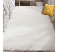 BUDINGHY Tapis Chambre 80 x 190 cm Antidérapant, Doux Au Toucher, en Fausse Fourrure Salon Tapis Décoratif Moderne Convient pour Chambre Bureau Couloir, Blanc