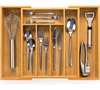 Budu Range-couverts n° 33,5 en bambou - Extensible - Système de rangement pour tiroirs de cuisine - Range-couverts en bambou pour tiroirs