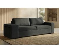 BUDWING Avery Canapé-lit 3 Places + 2 Poufs - Système de Couchage Intégré, Coussins Amovibles - Tissu 100% Polyester - Style Moderne - 248x117x90 cm - Noir
