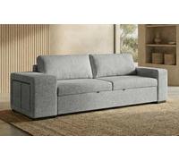 BUDWING Avery Canapé-lit 3 Places + 2 Poufs - Système de Couchage Intégré, Coussins Amovibles - Tissu 100% Polyester - Style Moderne - 248x117x90 cm - Gris
