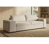 BUDWING Avery Canapé-lit 3 Places + 2 Poufs - Système de Couchage Intégré, Coussins Amovibles - Tissu 100% Polyester - Style Moderne - 248x117x90 cm - Beige