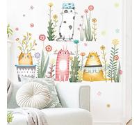 Buer Homie Autocollant mural chat pour enfants, papier peint végétal, autocollants muraux pour enfants, autocollants muraux pour enfants, décalcomanies de fleurs et chatons