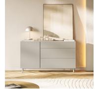 Buffet 1 porte 3 tiroirs façade à rainures - Veldio New - 140 cm - greige