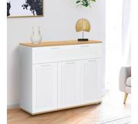 Buffet 100 cm VITO 3 portes et 1 tiroir blanc et plateau bois