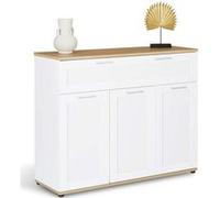 Buffet 100 cm VITO 3 portes et 1 tiroir blanc et plateau bois Blanc G