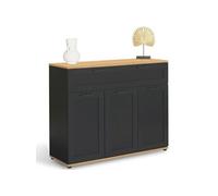 Buffet 100 cm VITO 3 portes et 1 tiroir noir et plateau bois