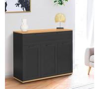 Buffet 100 cm VITO 3 portes et 1 tiroir noir et plateau bois