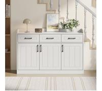 Buffet 120×35×80 cm, meuble d'appoint avec 3 portes et 3 tiroirs, étagères réglables, adapté au salon et à la salle à manger-blanc