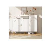 Buffet - 120 x 35 x 92 cm - 1 tiroir & 3 portes - Blanc laqué - Pieds métal