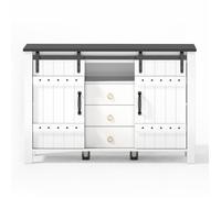 Buffet 120cm blanc rustique - Portes coulissantes, 3 tiroirs - Meuble d'appoint cuisine/salon/salle à manger