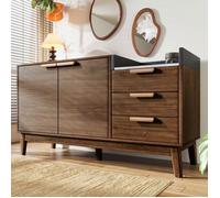 Buffet 120cm pour Salon - Commode avec Espace pour Robot Balai, Rangement 3 Tiroirs + 2 Portes, Style Élégant