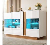 Buffet - 120x38x80cm - Buffet Bahut avec 3 Portes Acrylique Éclairage LED Réglable USB/App Laqué Haute Brillance - Blanc