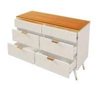 Buffet 120x40x76cm - 6 Tiroirs - Verre Ambré - Anti-Basculement - Design Contemporain