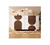 Buffet 121x41x71cm - 6 Tiroirs Design Incurvé - Meuble De Rangement - Blanc et Bois Chocolat, Glissières Silencieuses, Sécurisé