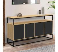 Buffet 140 cm BOSTON 4 portes noires design industriel