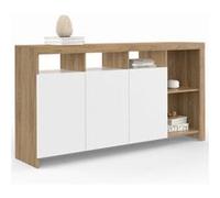 ID MARKET buffet 3 portes et 5 niches 140 cm Moderne bois et blanc effet hêtre