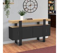 IDMarket - Buffet Phoenix 4 portes 140 cm noir avec plateau bois