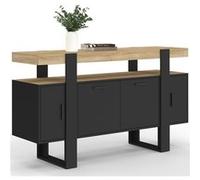 IDMarket - Buffet Phoenix 4 portes 140 cm noir avec plateau bois