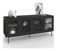 Buffet 140 cm ZINEB 4 portes vitrées façade cannelée noir Noir