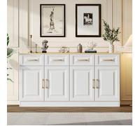 Buffet 140x40x75 cm avec 4 tiroirs 4 portes Long meuble de rangement Pour cuisine salle à manger salon Bois Blanc