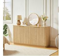 Buffet 160 x 40 x 80 cm - Sideboard Design avec Façade Ondulée et Poignées Dorées - 4 Portes- Chêne