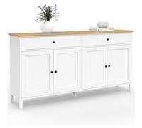 IDMarket - Buffet 160cm Achille 4 Portes et 2 tiroirs Blanc et Plateau Bois
