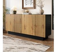 Buffet 160x40x72cm, finition bois, quatre portes,design géométrique, étagères réglables,meuble de rangement pour salon,Noir+Bois