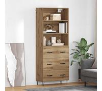 Buffet 2 pièces en bois stratifié imitation chêne artisanal, de haute qualité, dimensions 69,5 x 34 x 180 cm. Design moderne avec beaucoup d'espace de rangement, idéal pour le salon, l'entrée, la sall