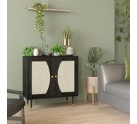 Buffet 2 portes 2 étagères design contemporain cannage rotin aspect bois