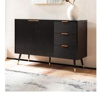 Buffet 2 portes 3 tiroirs 120x40x80 cm noir et doré - FREDZA