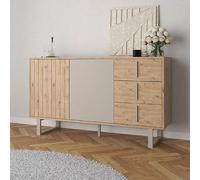 Buffet 2 portes 3 tiroirs 140x40x80 cm effet chêne et crème - JUNGA