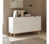 Buffet 2 portes 3 tiroirs 140x40x81 cm en pin blanc - KLIMEA