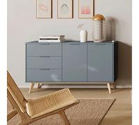 Buffet 2 portes 3 tiroirs 140x40x81 cm en pin vert grisé - KLIMEA
