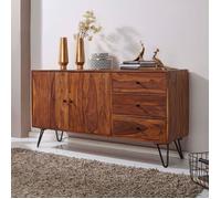 Buffet 2 portes 3 tiroirs 145x40x75 cm en sheesham et métal