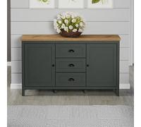 Buffet 2 portes 3 tiroirs 146 cm décor chêne et vert foncé - AVA