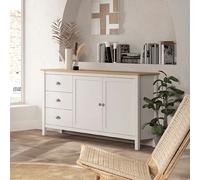 Buffet 2 portes 3 tiroirs 150x40x80 cm blanc et chêne - ZRATA