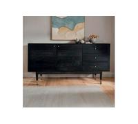 Buffet 2 portes 3 tiroirs 160x42x81 cm en bois d'acacia noir et doré