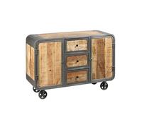 Buffet 2 Portes 3 Tiroirs Acier et Bois Massif - EDWIN -