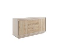 Buffet 2 portes 3 tiroirs beige poudré façades aspect bois finition Cadiz piètement socle - AZONTO -