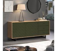 Buffet 2 portes 3 tiroirs décor chêne et vert - RYA
