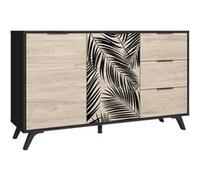 Buffet 2 Portes 3 Tiroirs Effet Chêne Motif Feuilles de Palmier Noir - PARELLA - ALTOBUY Marron G