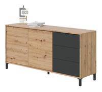 Habitdesign modèle Brooklyn Buffet 2 Portes et 3 tiroirs, Finition chêne « Nodi » et Gris Anthracite, Dimensions : 154 x 74 x 41 cm (l x H x P).