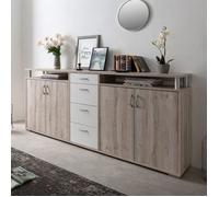 Buffet 2 portes 4 tiroirs 208x38,5x93,2 cm chêne et blanc