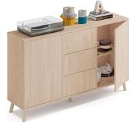 Buffet 2 portes + 4 tiroirs coloris effet bois - Hauteur 90 x Longueur 140 x Profondeur 40 cm