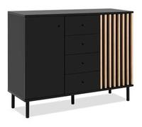 Finori Buffet MONZA 01B - Noir / Chêne artisan - 2 portes 4 tiroirs - 118 x 90 x 40 cm
