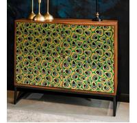 Buffet 2 portes 95x40x80 cm en manguier et laiton vert