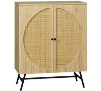 Buffet 2 portes cannage rotin avec étagère piètement métal noir aspect chêne clair Beige G
