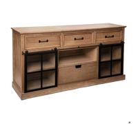 Atmosphera - Buffet Danik Bois et Métal Noir, L 160 cm, 4 Tiroirs, 2 Portes Coulissantes Vitrées - pour Salon, Salle à Manger, Meuble de Rangement